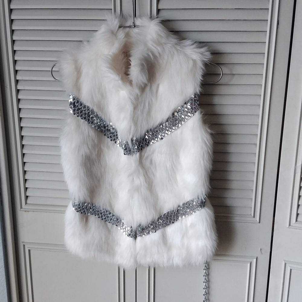 off white furry sequinned vest